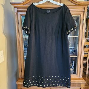 Roz & Ali Black Dress Women's sz 14 w Gold Tone Grommets & Studs